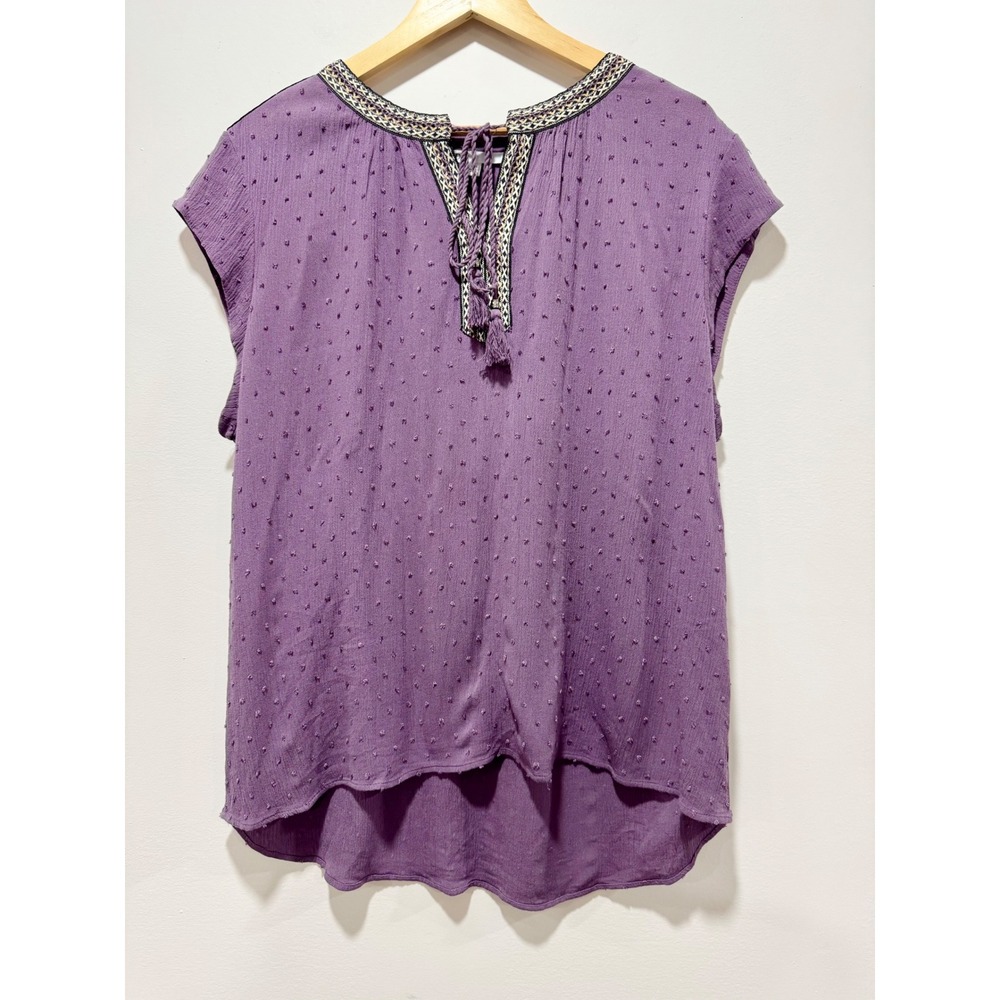 DR2 by Daniel Rainn Purple Clip Dot Embroidered Tassel Blouse XXL Boho Top